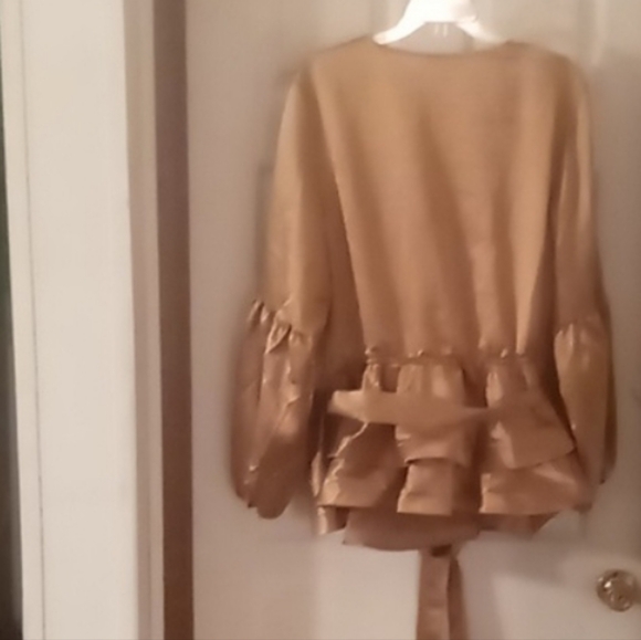 Ashley Stewart Gold Satin Wrap Blouse - Picture 2 of 5
